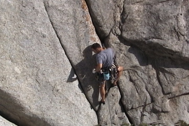Fallen Arches 1:  Mike starting up Fallen Arches, high up the Green "A" gully.  