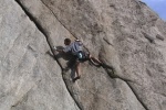 Fallen Arches 5:  Switching cracks to avoid a tight spot...moves like this make the route more interesting than your typical Indian Creek splitter.