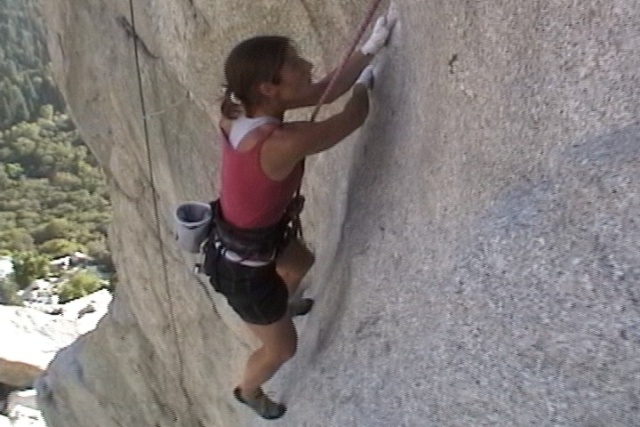 The flake section, shown here, is about 5.9, with good incuts for the hands and solid feet...the gear is not-so solid.