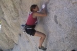 Beginning the crux, which involves some balancey moves on slopers.