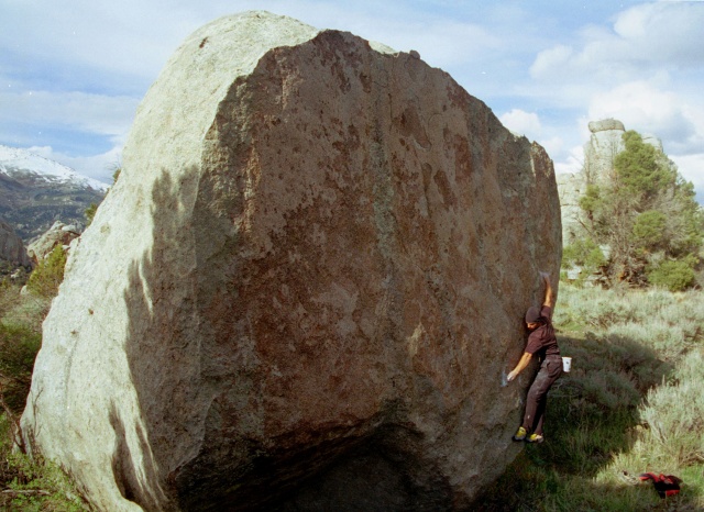 Brent Hadley gives this nice looking boulder a go.  We were unable to send this problem because we are big pussies.  It's not that hard.  