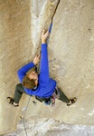 Mike Anderson on "The Rising". It's hard to tell until you lower off, but this crack overhangs about 5-10 degrees.
