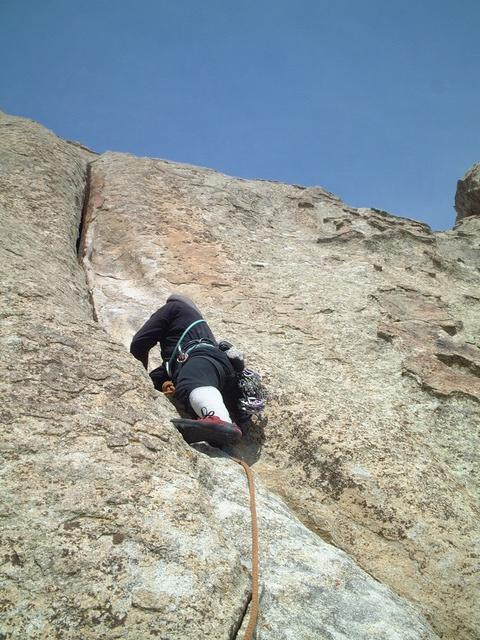 Comp Wall Splitter.  Brad leading out the second pitch (5.9?).