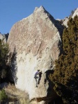 This is one of many boulders in the "unnamed" area on the map, on the South East side of Lone Rock.  There is some killer stuff in this area.  This is not my photo, I ganked it from the cover of the "Climbing Management Plan".