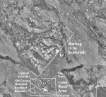 Sorry this photo is not very detailed.  This is also from the Climbing Management Plan.  "Tiny Town", "Lone Rock", and "Backyard Boulders" are official names, the other names, "SW Corner", "Highball", just correspond to my other photos, and are unofficial.  North is up on the photo.  

We did one easy highball in the Tiny town area, there are tons of other possible problems.  There's one that's probably a V5 or V6 highball on sweet stone.  Tons of potential.  