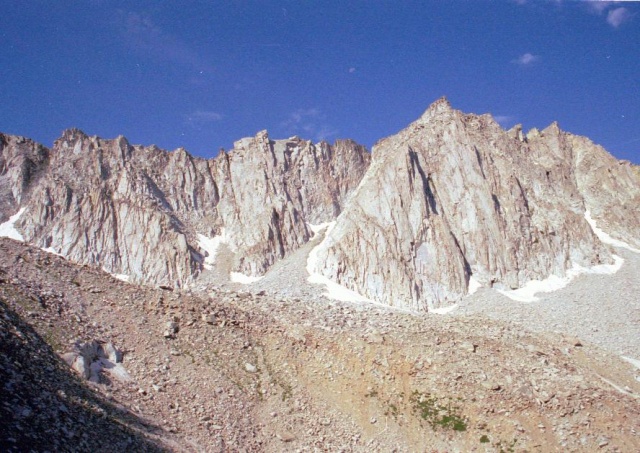 The object of our desire....

Hogum's Heroes climbs the triangular shaped buttress right of center.  The descent goes down the gully to the left.