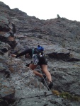 Janelle leads pitch 4, more scrambling than climbing.