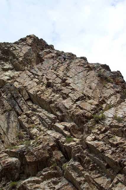 This face comes out of the creek around from Weinie Roast.  It is steeper than it looks 5.9 at the bottom of the photo, which includes only the top half of the route.