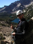 After setting up camp by the lake, we started up the route Myopia around noon.