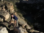 Scrambling to the summit.